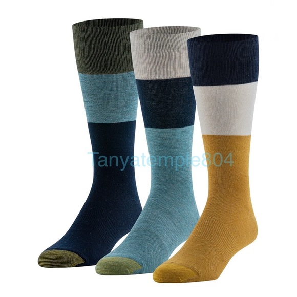 GoldToe Edition Mens Comfort Top Flat Crew Socks Assorted, 3 Pack - Picture 1 of 10